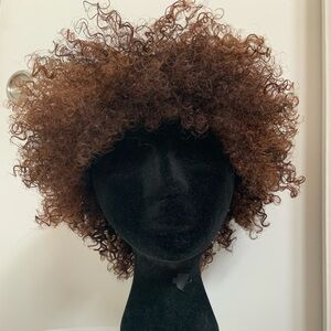 Human Hair Kinky Coiled Curly Afro Wig Auburn Brown Ombré